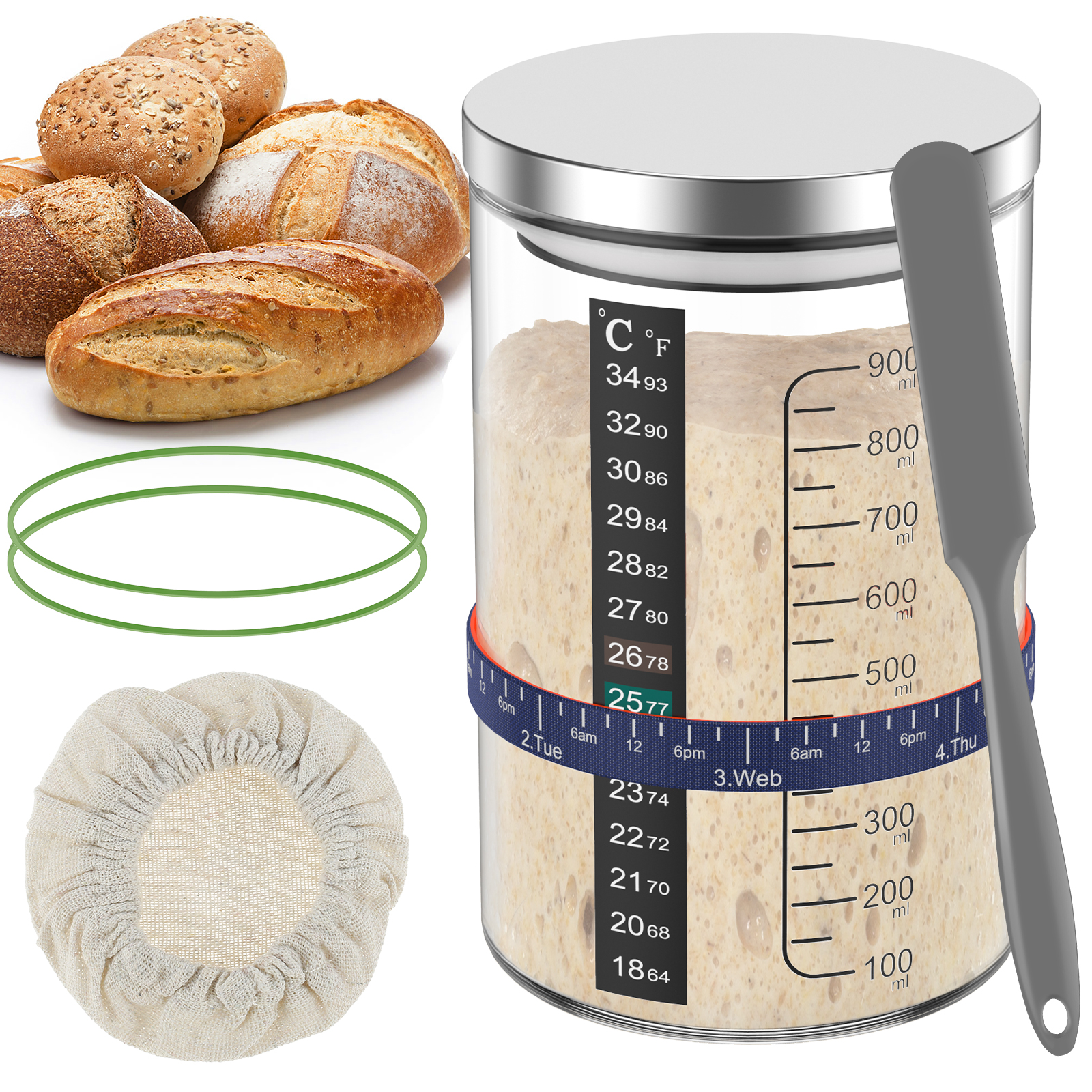 Fermentation Crock - Sourdough Starter Jar 900ml Starter Container