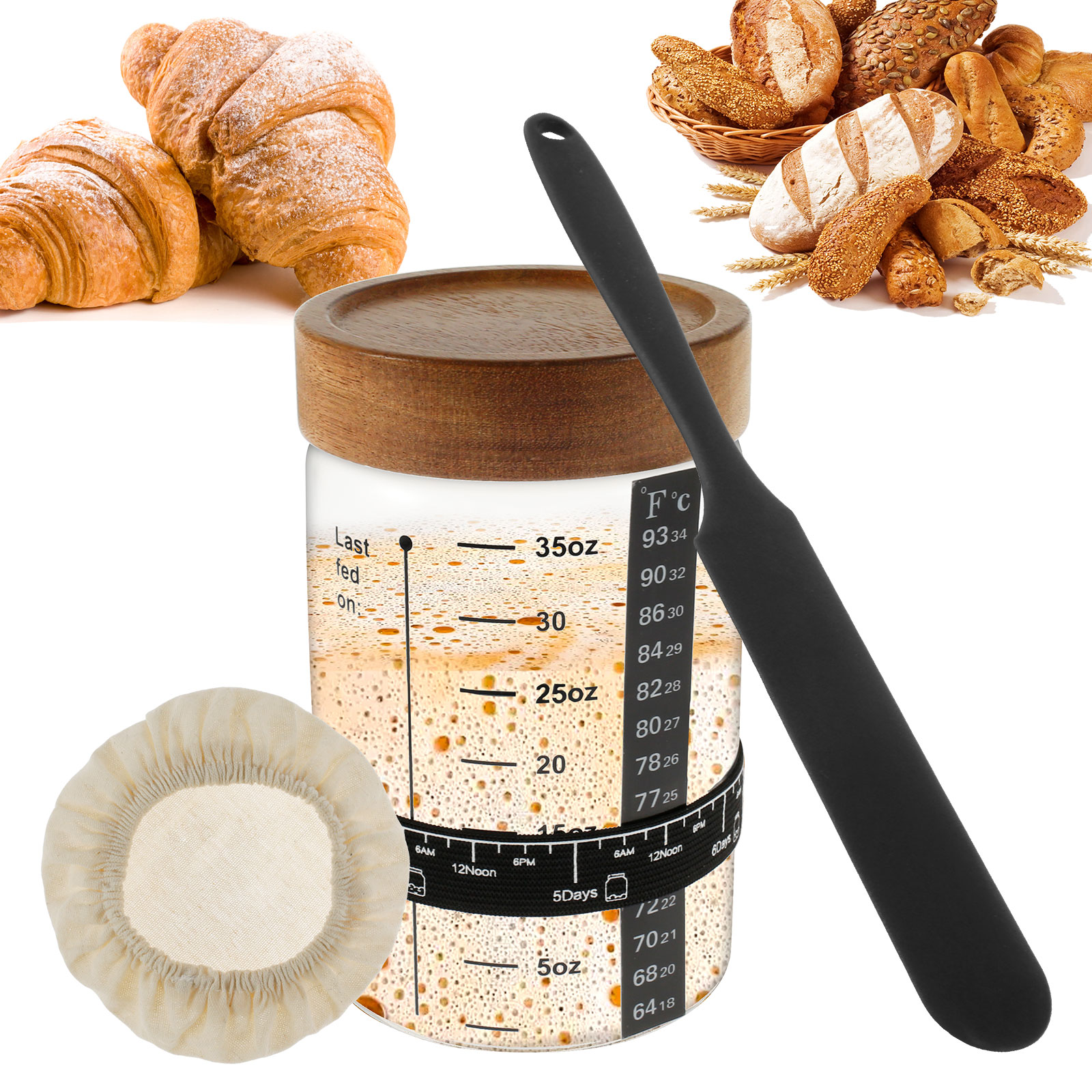 Fermentation Crock - Sourdough Starter Jar Kit 1000ml Dough