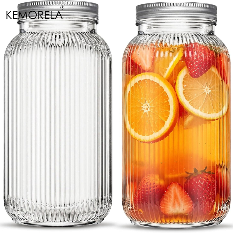 Fermentation Crock - 2PCS Wide-Mouth Glass Mason Jars with